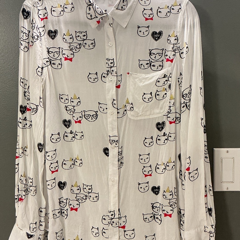 Max Jeans White Blouse with Cat Print, size: M